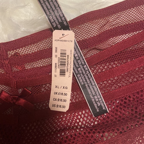 VS NWT Victoria’s Secret cheeky burgundy fishnet mesh bow panties size XL S - Picture 6 of 6